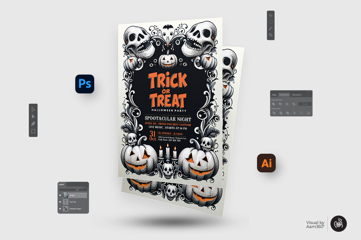 Halloween Trick or Treat  Bundle, a Flyer Template by Aam360 (Photo 4 of 9)