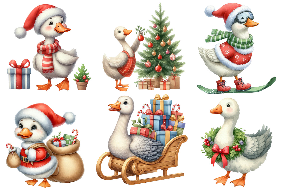 Christmas Silly Goose Clipart Bundle, an Illustration by Designworld (Photo 3 of 6)