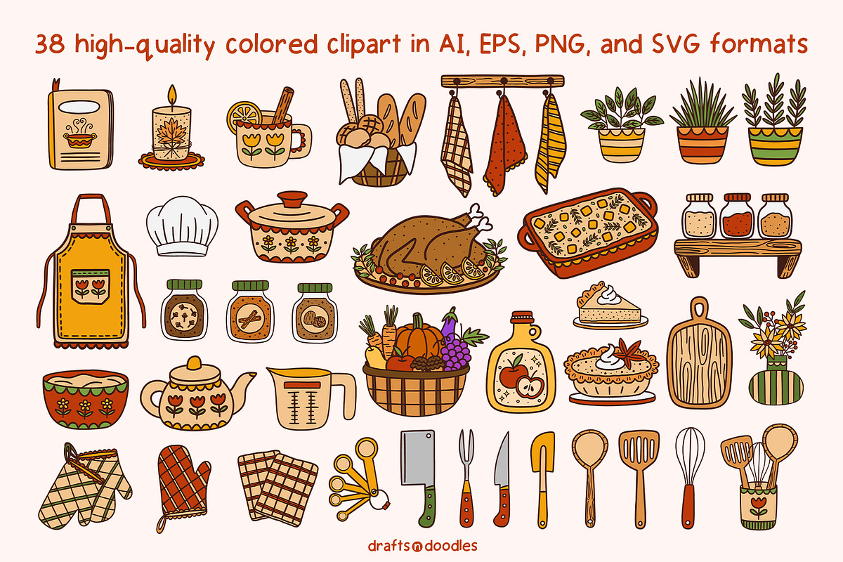 Cozy Kitchen Clipart and Patterns, an Object Illustration by Drafts n Doodles (Photo 2 of 14)