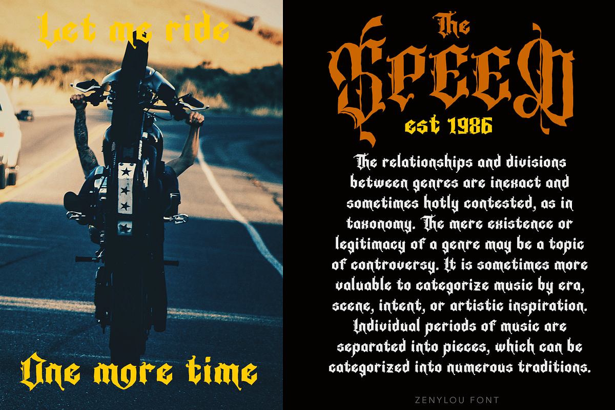 Zenylou Blackletter, a Blackletter Font by madeDeduk (Photo 2 of 10)