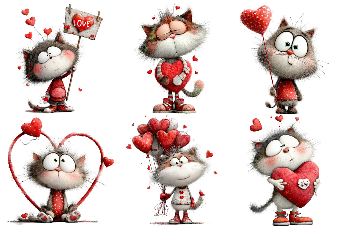 Watercolor Cute Valentines Kittens, an Illustration by Pixels.Craft (Photo 2 of 5)