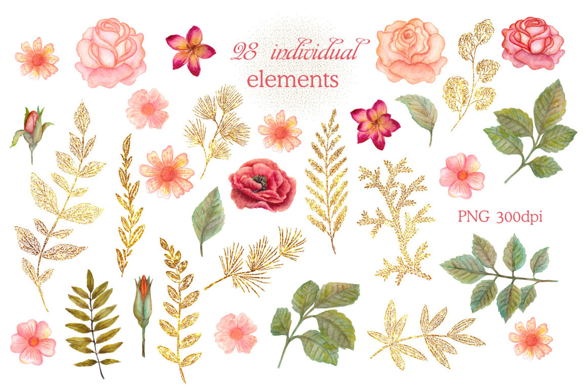 Watercolor glitter floral headers, a Decorative Illustration by antuanetto (Photo 3 of 5)