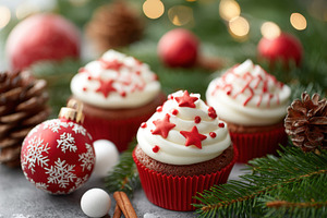 Festive cupcakes decorated for christmas holiday, a Food & Drink Photo by AlyaAnd