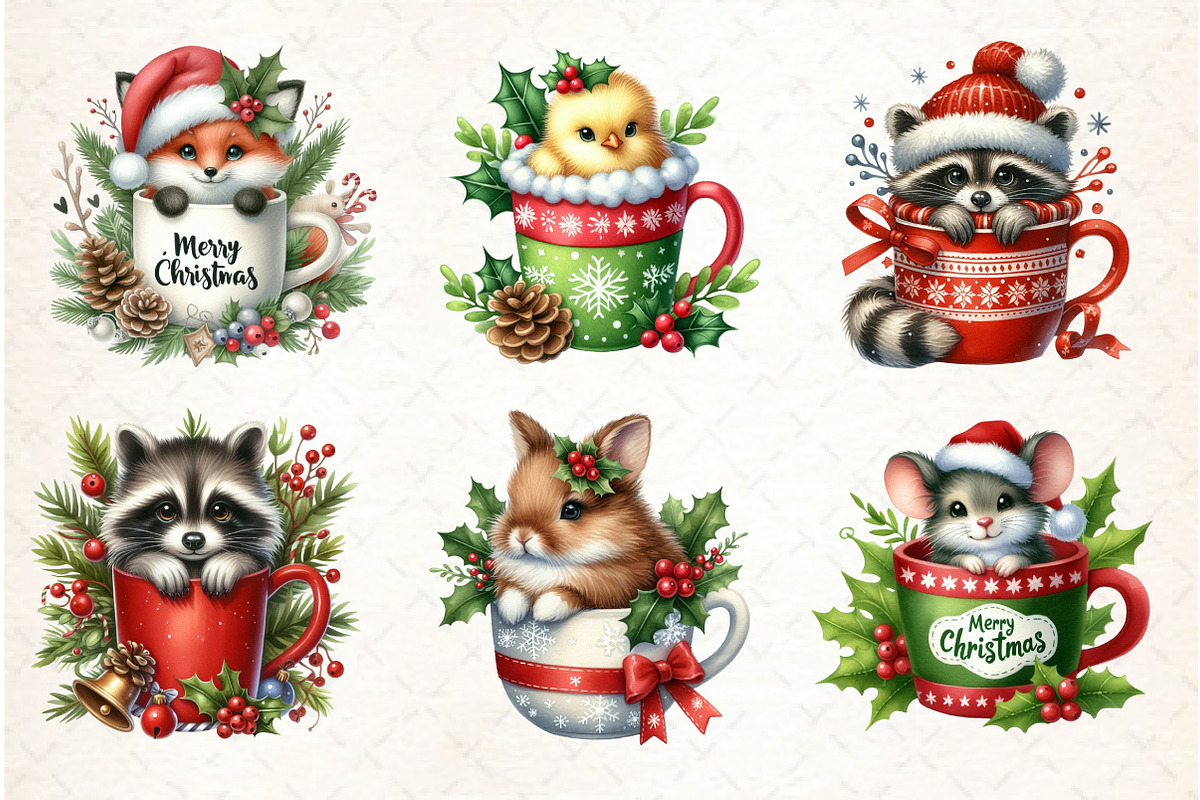 Christmas Mugs Watercolor Clipart, an Illustration by Libby Wishes (Photo 7 of 7)
