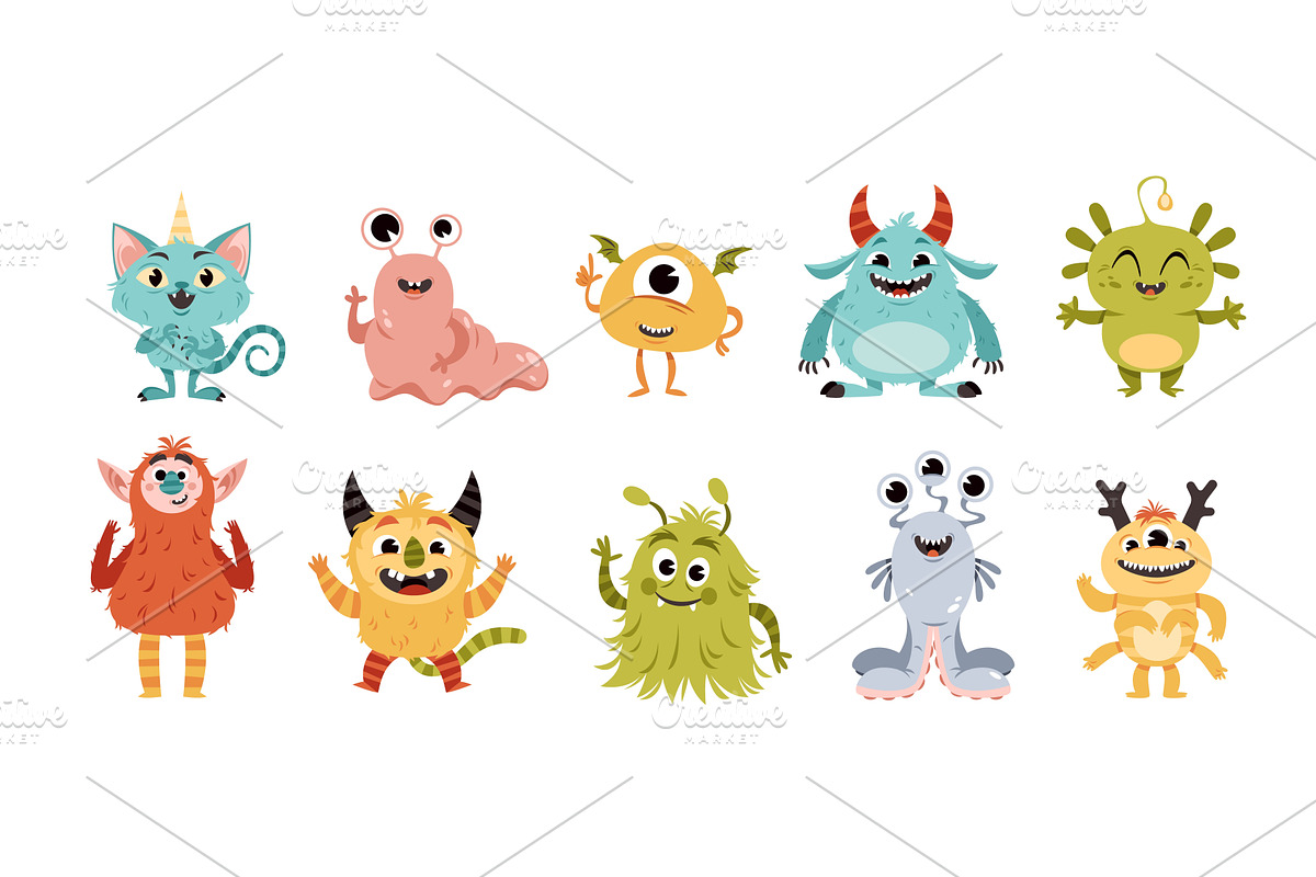 Cartoon funny monsters. Fluffy, an Animal Illustration by YummyBuum
