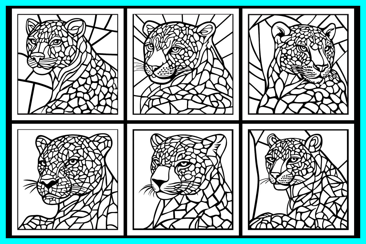 Stained Glass Leopard Coloring Pages, an Animal Illustration by protabsorkar11 (Photo 2 of 6)