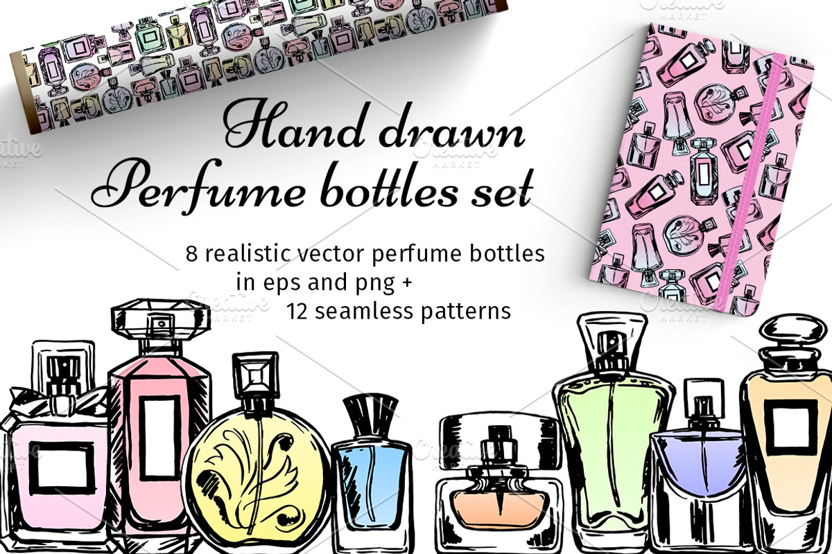 Hand drawn Perfume bottles set, an Object Illustration by Lina's store (Photo 1 of 4)