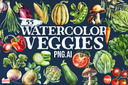 55 Vegetables Watercolor Clipart PNG, a Graphic by Craftsy Crafters (Thumbnail 1 of 6)