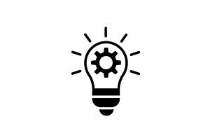 Cogwheel inside lightbulb black icon, a Solid Icon by Saggitarius