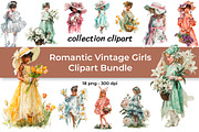 Romantic Vintage Girls Clipart, a Person Illustration by InkyQueenArt (Thumbnail 1 of 5)