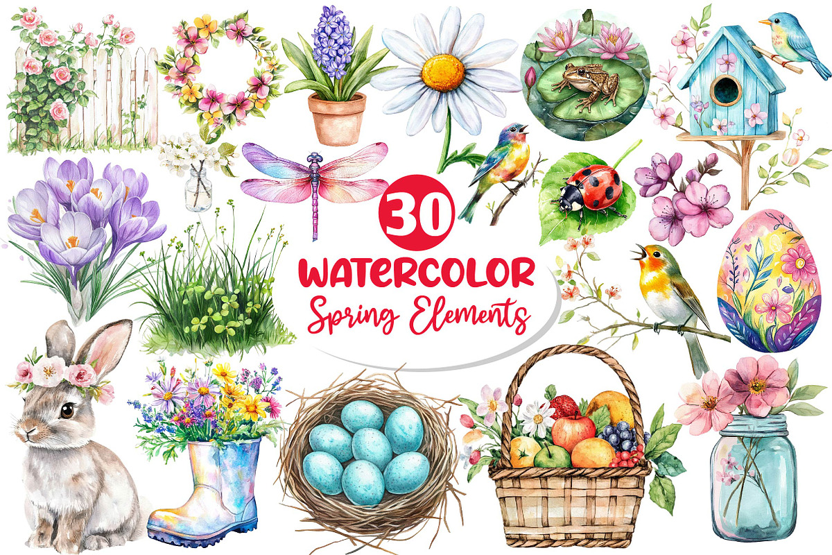 Spring Seasonal Elements Clipart, an Illustration by Dream Creation (Photo 1 of 6)