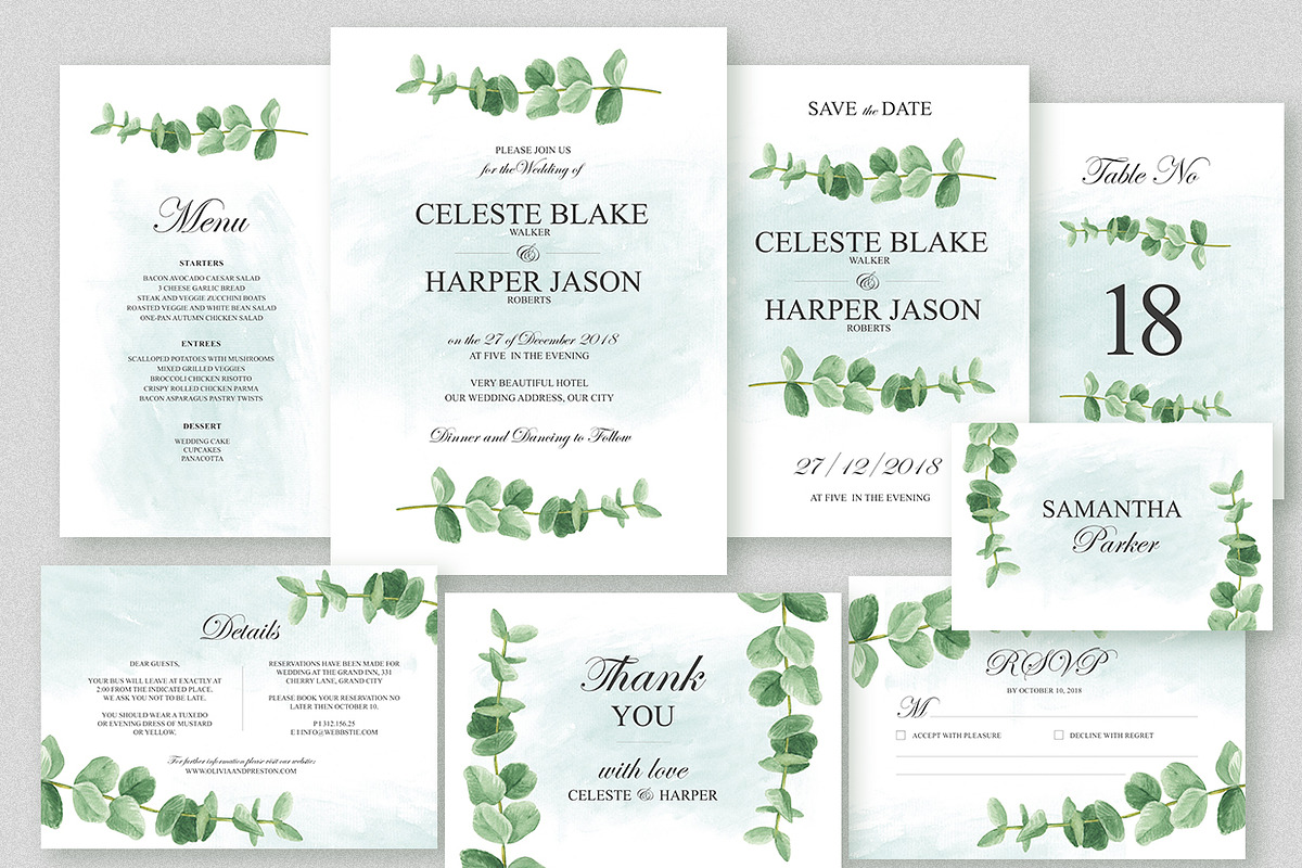 Eucalyptus Greens Wedding Suite, an Invitation Template by HannaSymo (Photo 4 of 14)