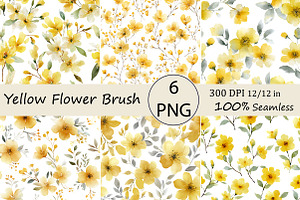 Yellow Flower Brush Pattern, an Illustration by Daily.Designs