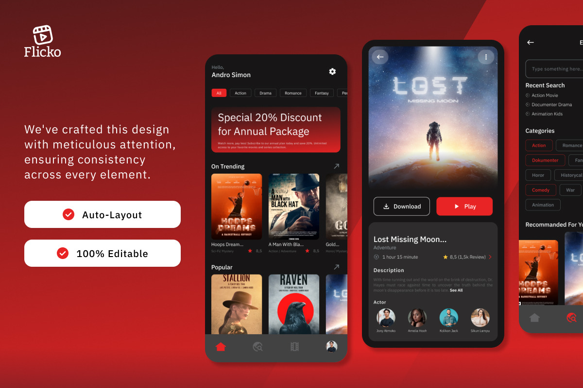 Flicko - Movie Streaming Mobile App, an App Template by twinstd (Photo 2 of 5)