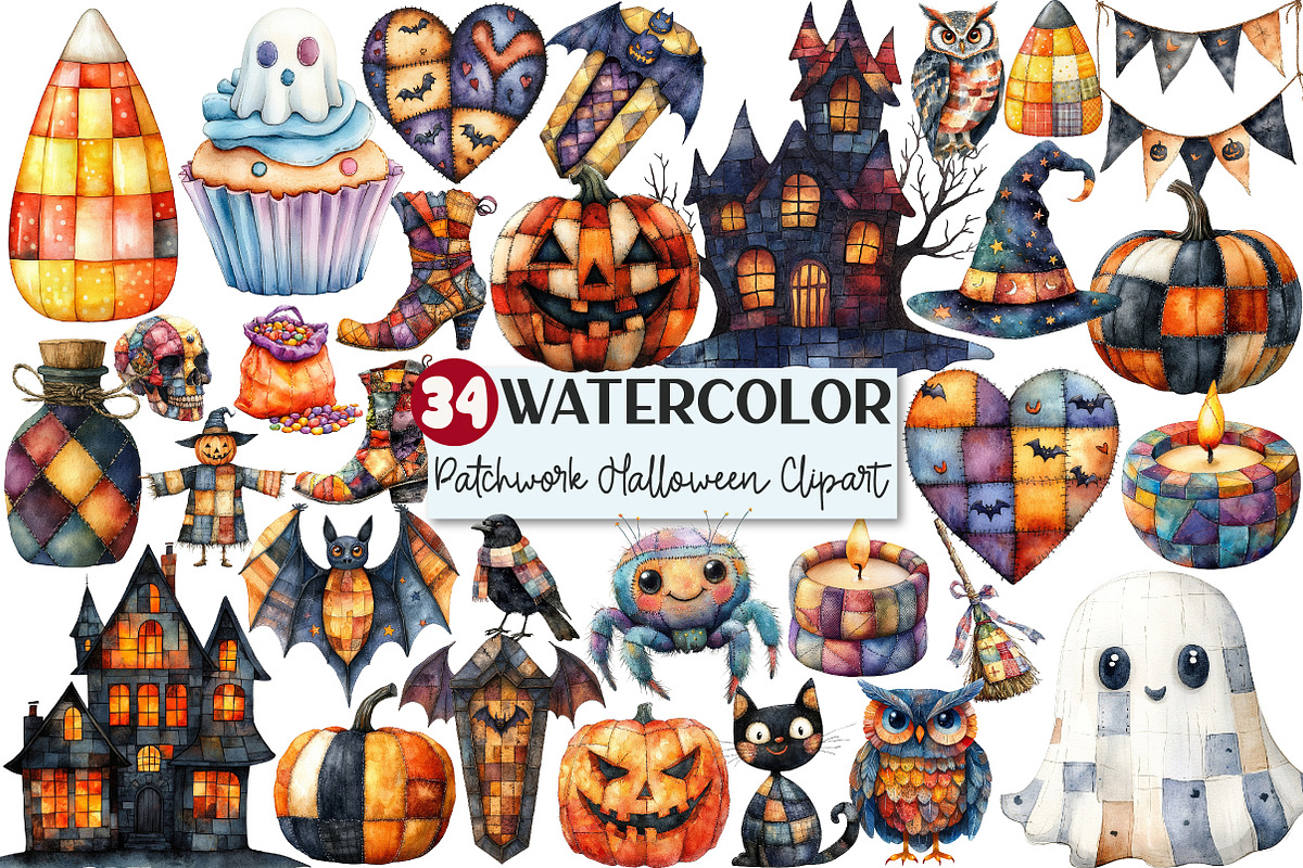 Patchwork Halloween Clipart, an Illustration by Rose Art (Photo 1 of 7)