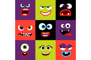 Colorful Monster Faces Set