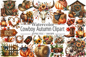 Cowboy Autumn Clipart, an Illustration by Libby Wishes