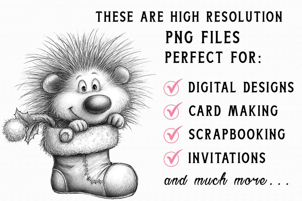Funny Christmas Hedgehog Sketch Art, an Illustration by Libby Wishes (Photo 8 of 9)