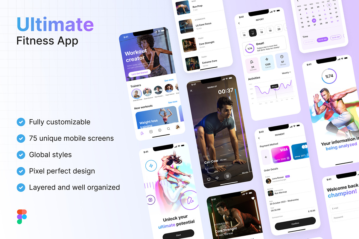Ultimate Fitness App UI Kit, an UI Kit Template by phoneixdesign (Photo 1 of 5)
