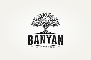oak banyan old tree label logo, a Branding & Logo Template by Blazybone