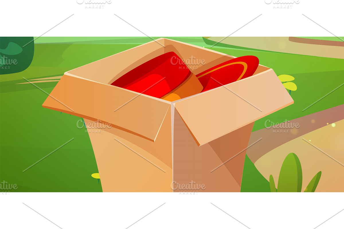 Open cardboard delivery box with red, a Transportation Illustration by art PVP - market