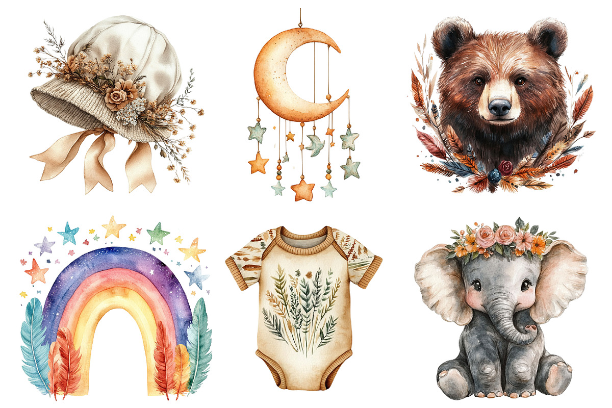 Baby Shower Clipart,Boho Nursery PNG, an Illustration by SinaCreation (Photo 2 of 5)