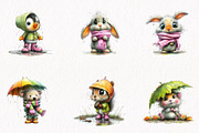 Rainy Day Animals Watercolor Clipart, an Animal Illustration by fashionaddict (Thumbnail 4 of 7)