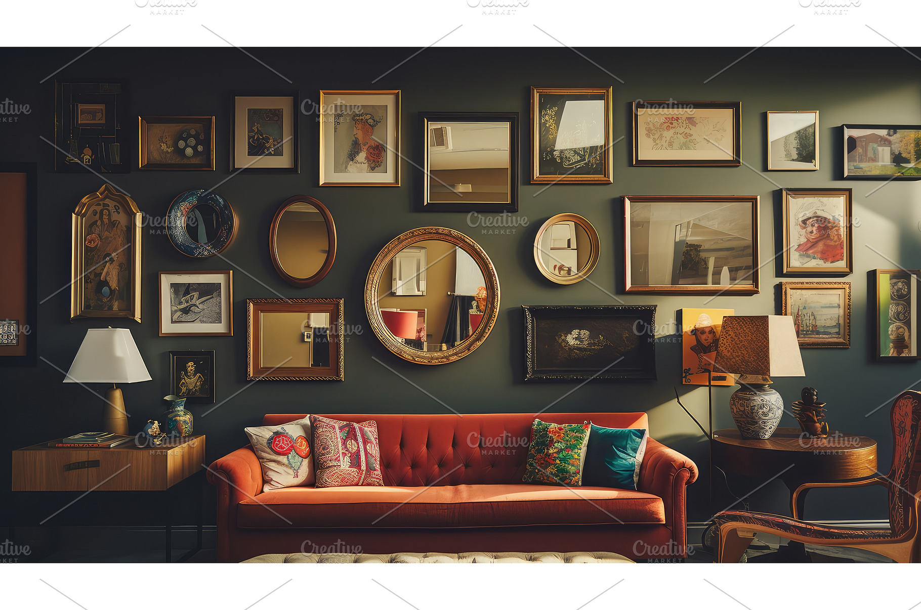 gallery pictures hanging on wall ai, an Architecture Photo by pikepicture