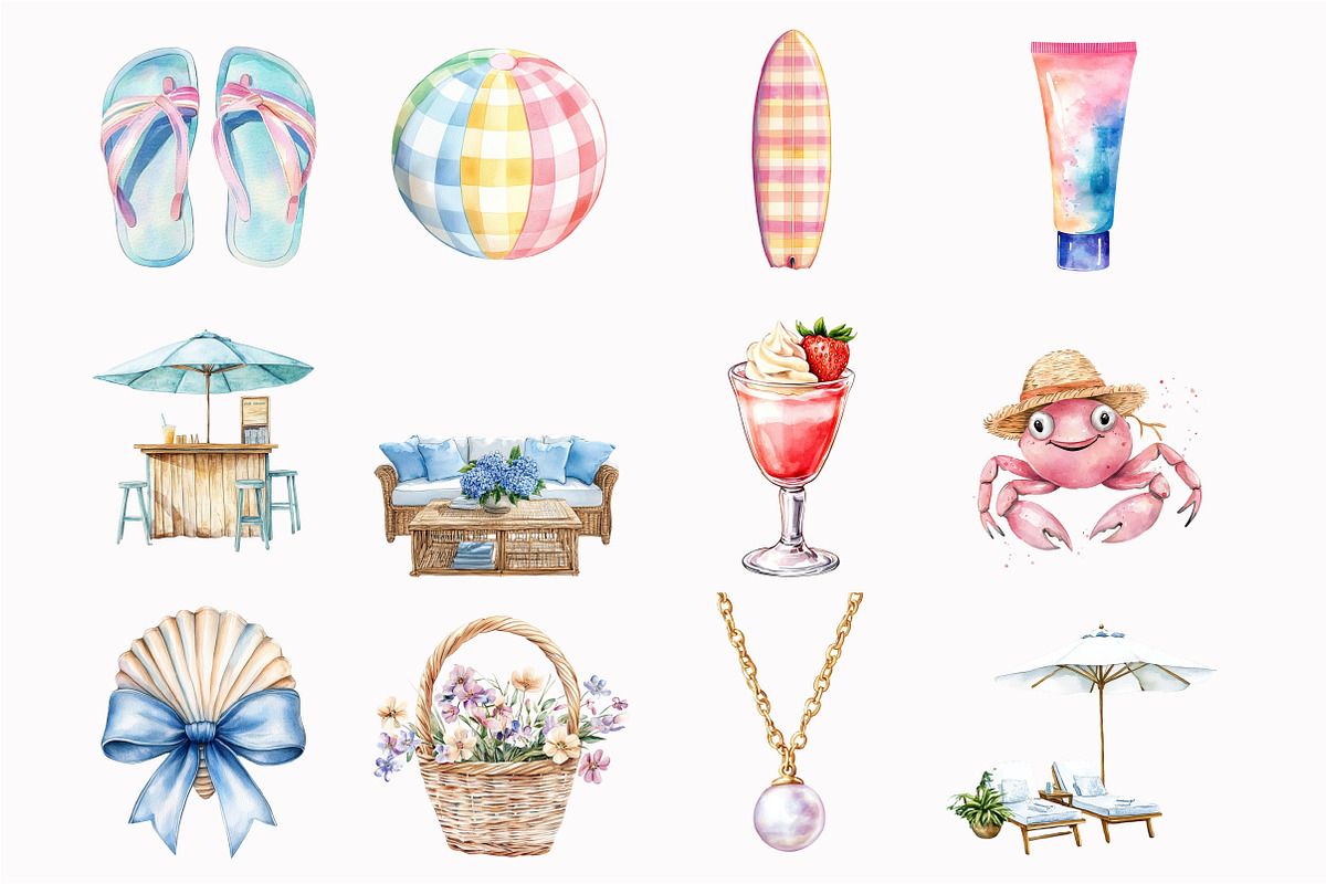 Watercolor Summer Chic Clipart, an Illustration by Design Market (Photo 4 of 5)