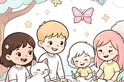 Children Enjoying Coloring, a Person Illustration by Sharon Schwalbe (Thumbnail 5 of 6)