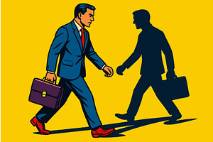 Businessman Confronting His Own, a Person Illustration by AlexArt