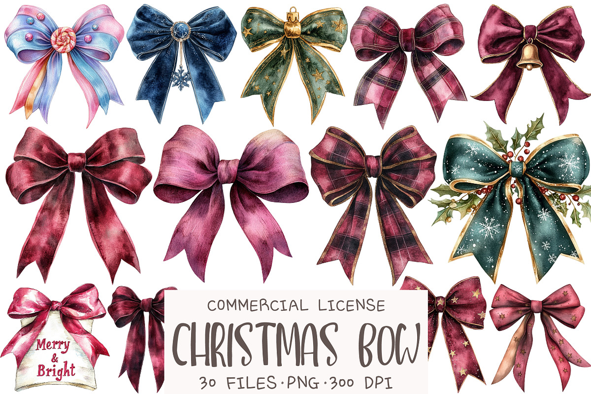 Christmas Bow Clipart, an Illustration by OK Design (Photo 1 of 5)