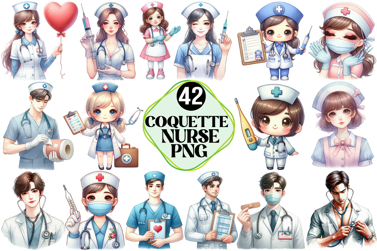 Cute Coquette Nurse Clipart, an Illustration by Pixels.Craft (Photo 1 of 7)