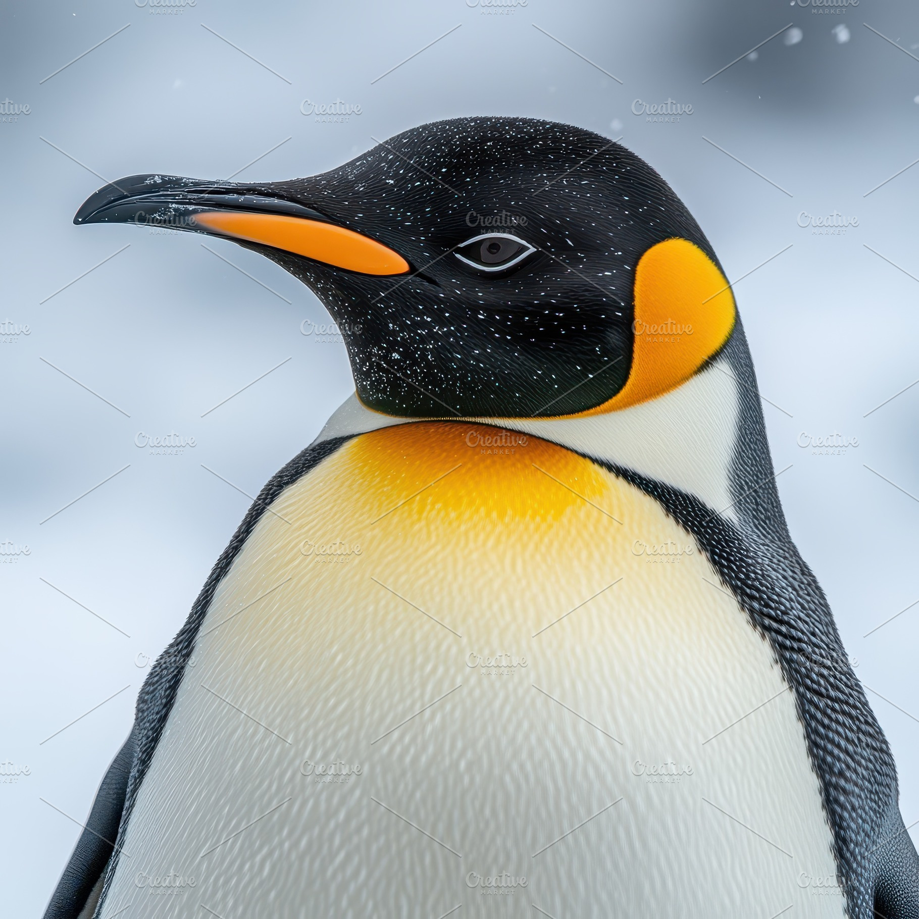 King Penguin Portrait Snowy Day Anta, an Animal Photo by Pixeness Studio