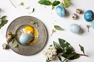 Blue Easter egg broken. Easter