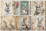 Vintage Bunny Junk Journal Pages, a Pattern Graphic by DreamCafeArt (Thumbnail 2 of 6)