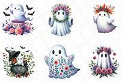 Halloween Floral Ghost Clipart, an Illustration by DreamPrint404 (Thumbnail 4 of 7)