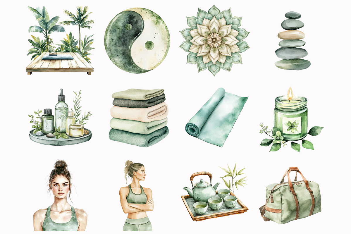 Watercolor Yoga Lover Clipart, an Illustration by Design Market (Photo 3 of 4)