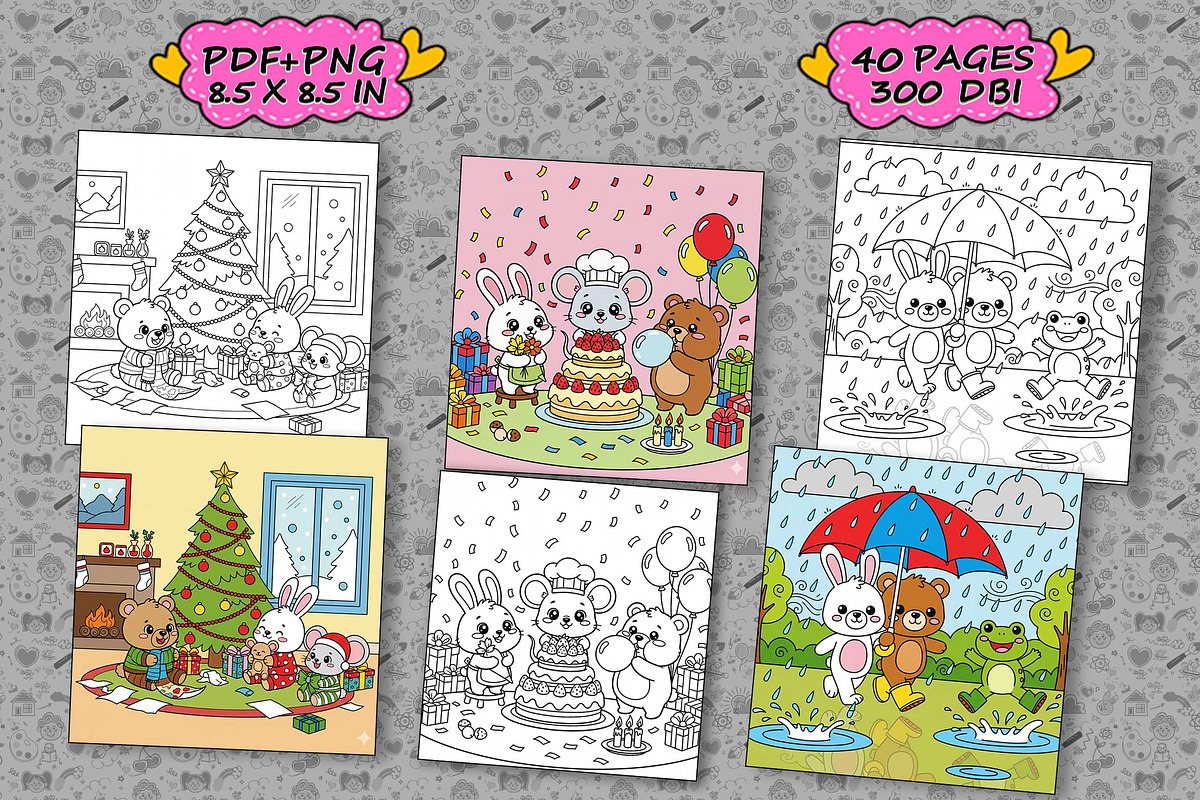Cozy Friends New Year Coloring Book, an Illustration by one-touch (Photo 3 of 9)