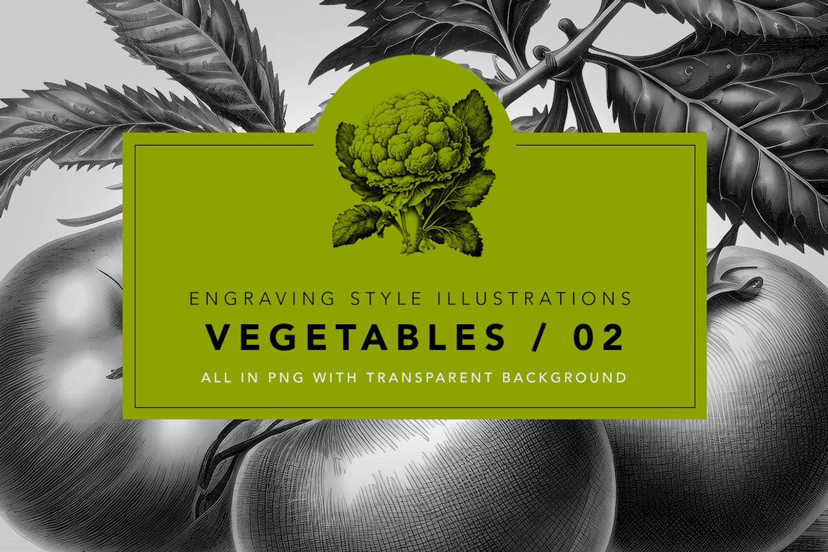 Vegetables in engraving style / 02, a Food Illustration by Graxaim Mock-up (Photo 1 of 4)