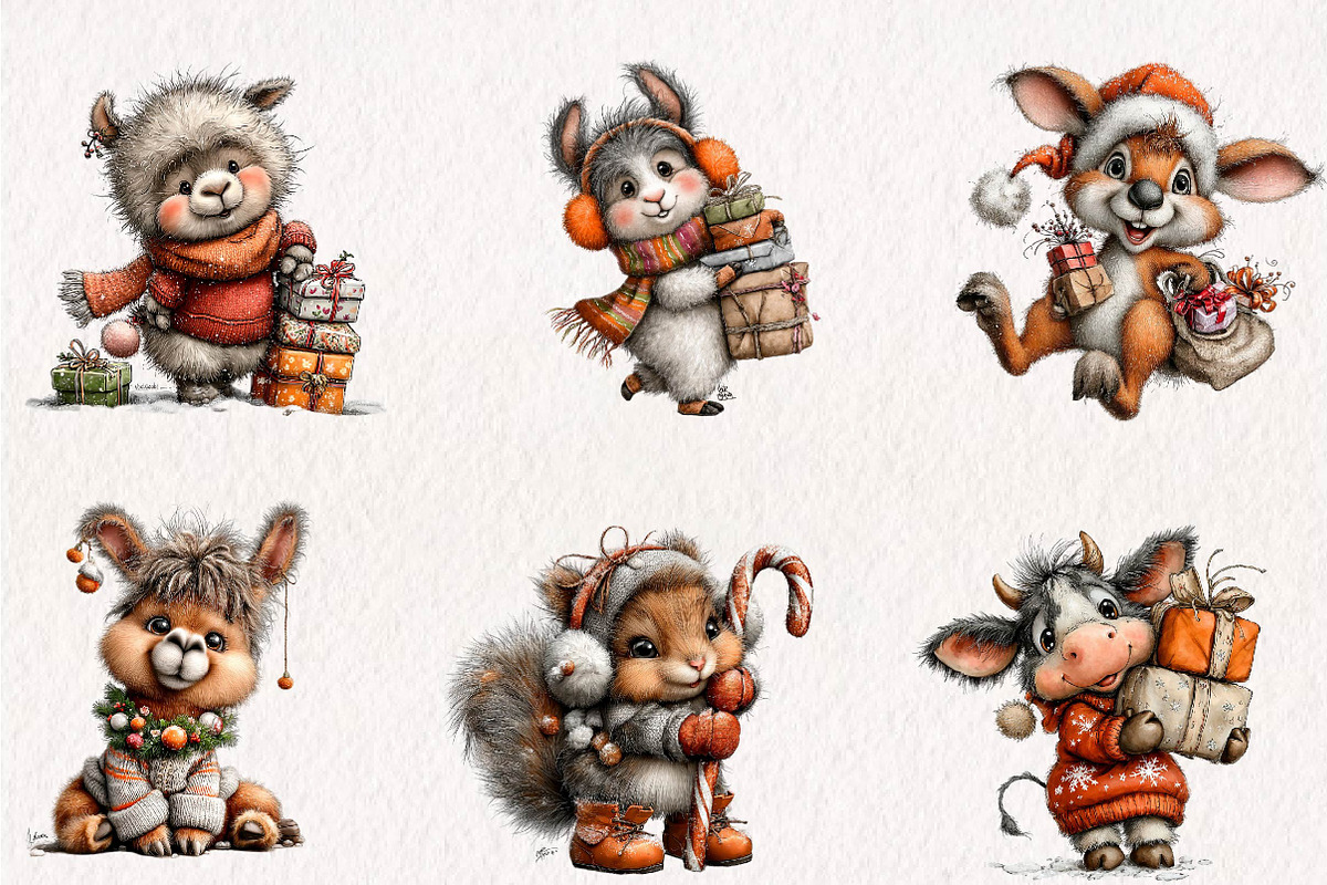 Funny Christmas Animals Collection, a Seasonal Illustration by CreationArt (Photo 2 of 7)