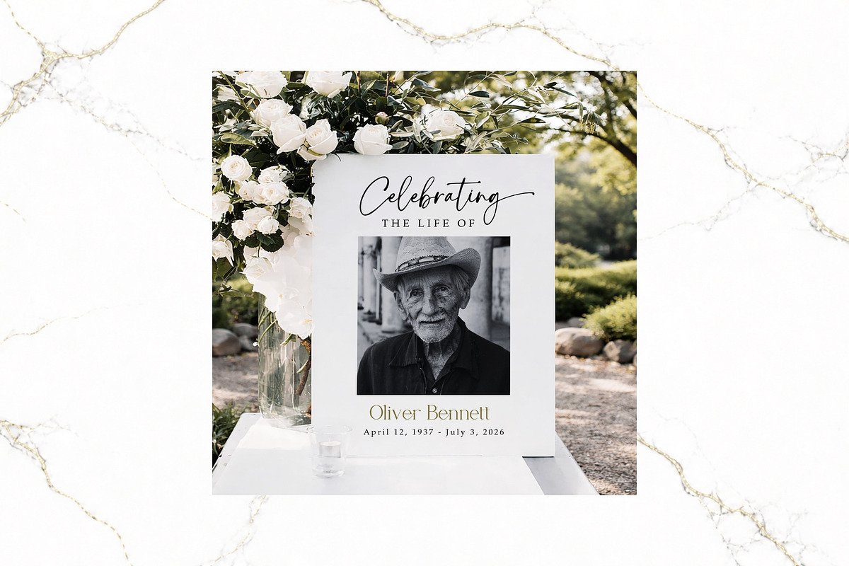 Funeral Welcome Sign B&W Canva FR001, a Poster Template by TyphoonStudio (Photo 5 of 8)