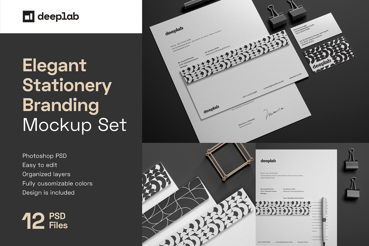 Elegant Stationery Branding Mockup, a Product Mockup by Deeplab (Photo 1 of 21)