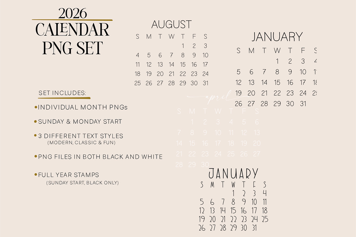 2026 Calendar PNGs, an Object Graphic by Sometimes Crafter Studio (Photo 2 of 4)