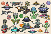 UFO illustrations, a Branding & Logo Template by DGIM studio (Thumbnail 1 of 5)