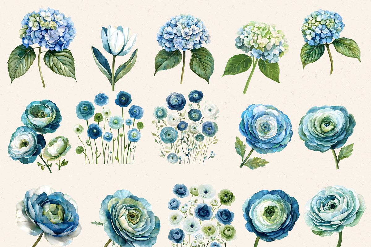 BLUE WHITE HYDRANGEA WEDDING PNG, a Decorative Illustration by Daring Digies (Photo 3 of 10)