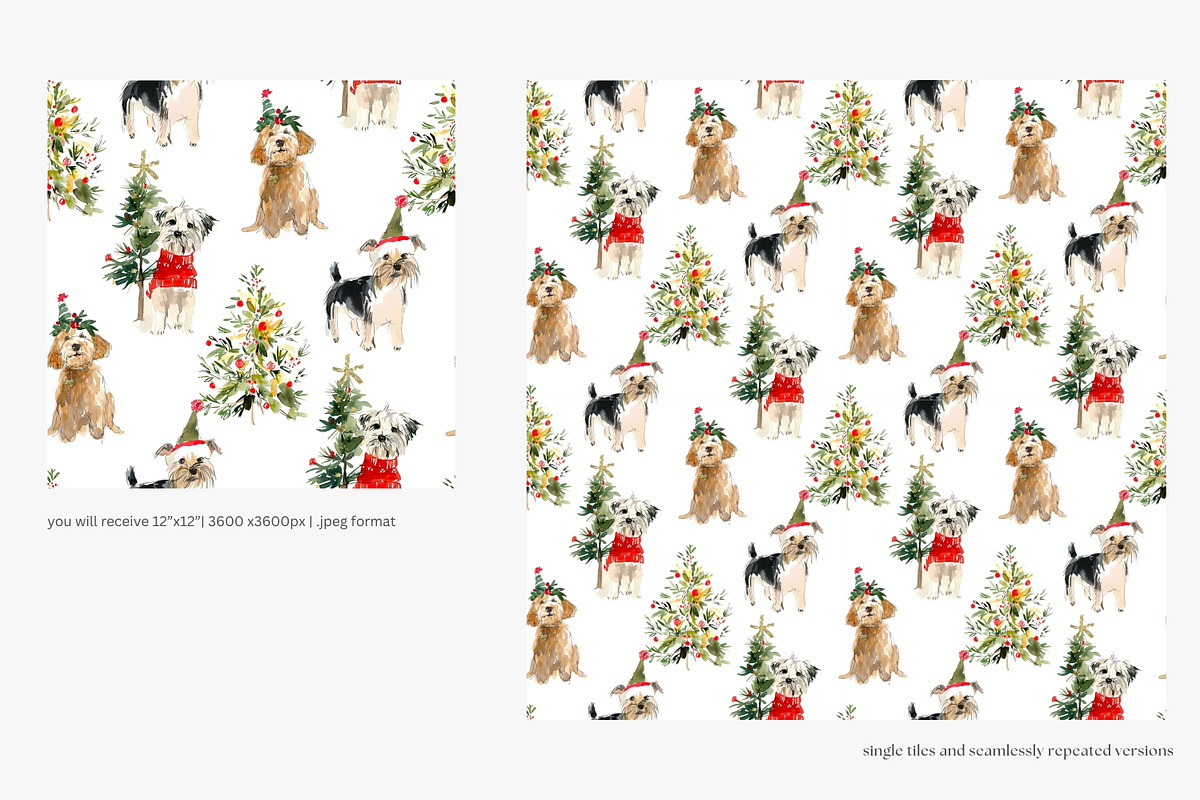 watercolor Christmas dogs patterns, a Pattern Graphic by Patishop Art (Photo 4 of 9)