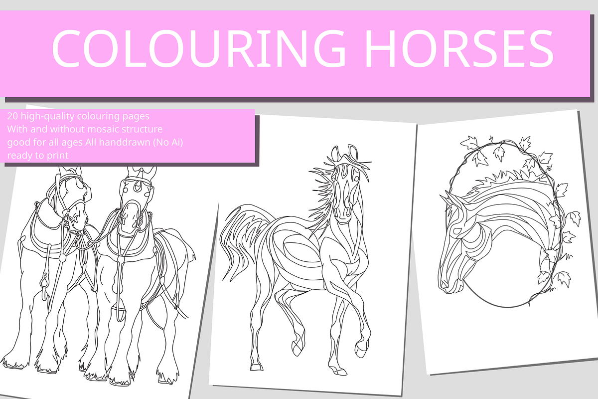 Colouring - Hand-drawn horses Set 2, an Animal Illustration by BreadlessPixels (Photo 1 of 3)
