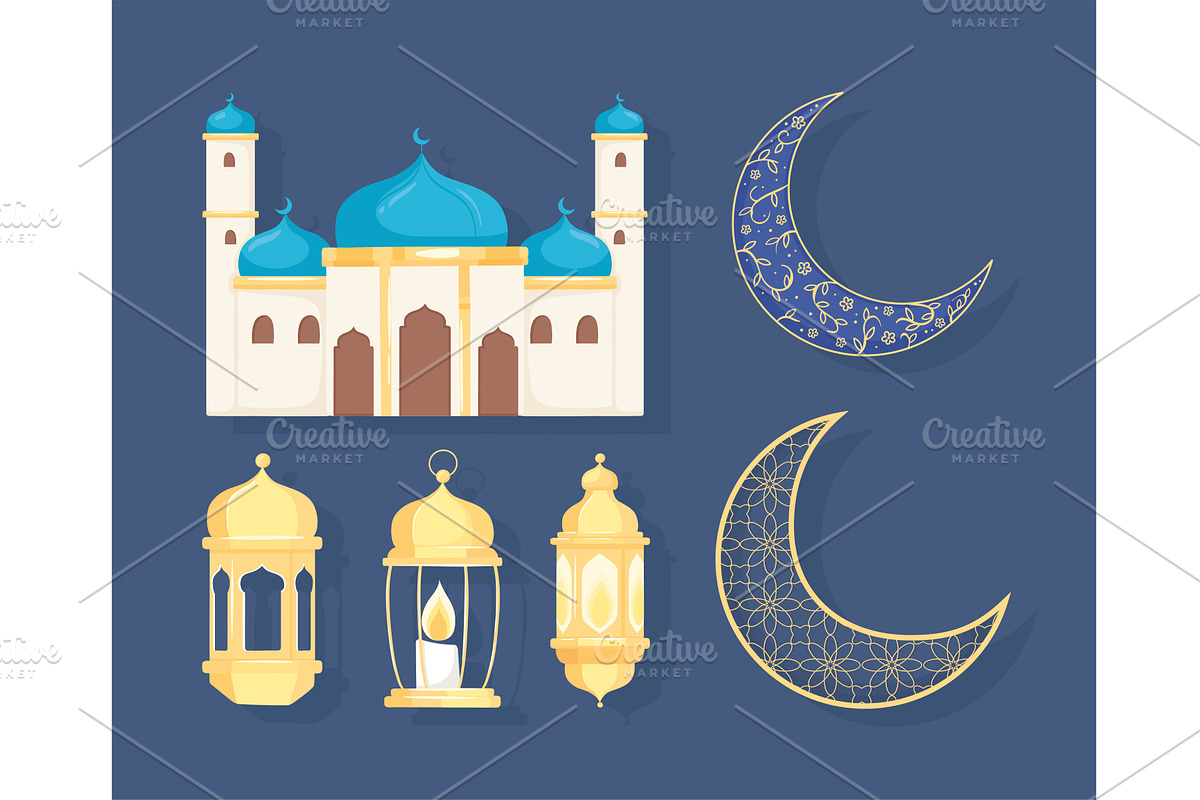 arabic temple lanterns, an Illustration by studiogstock