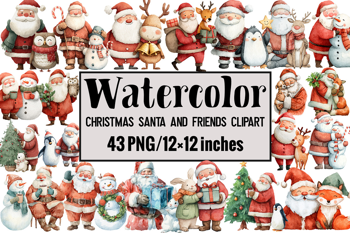 Christmas Santa and Friends Clipart, an Illustration by Design Market (Photo 1 of 3)